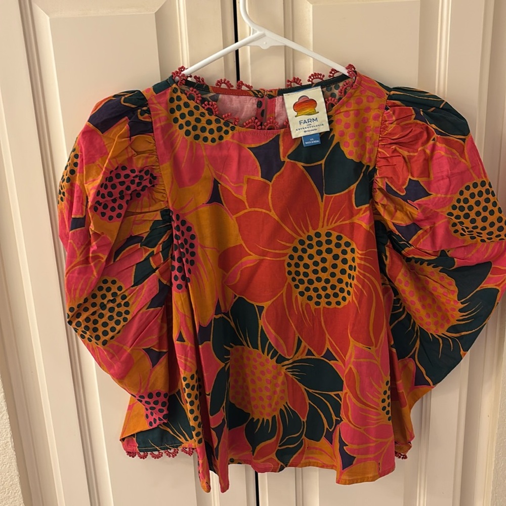 Farm Rio for Anthropologie puff sleeve blouse , never worn